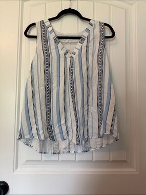 mine Blue and White Striped Sleeveless V-Neck Tank